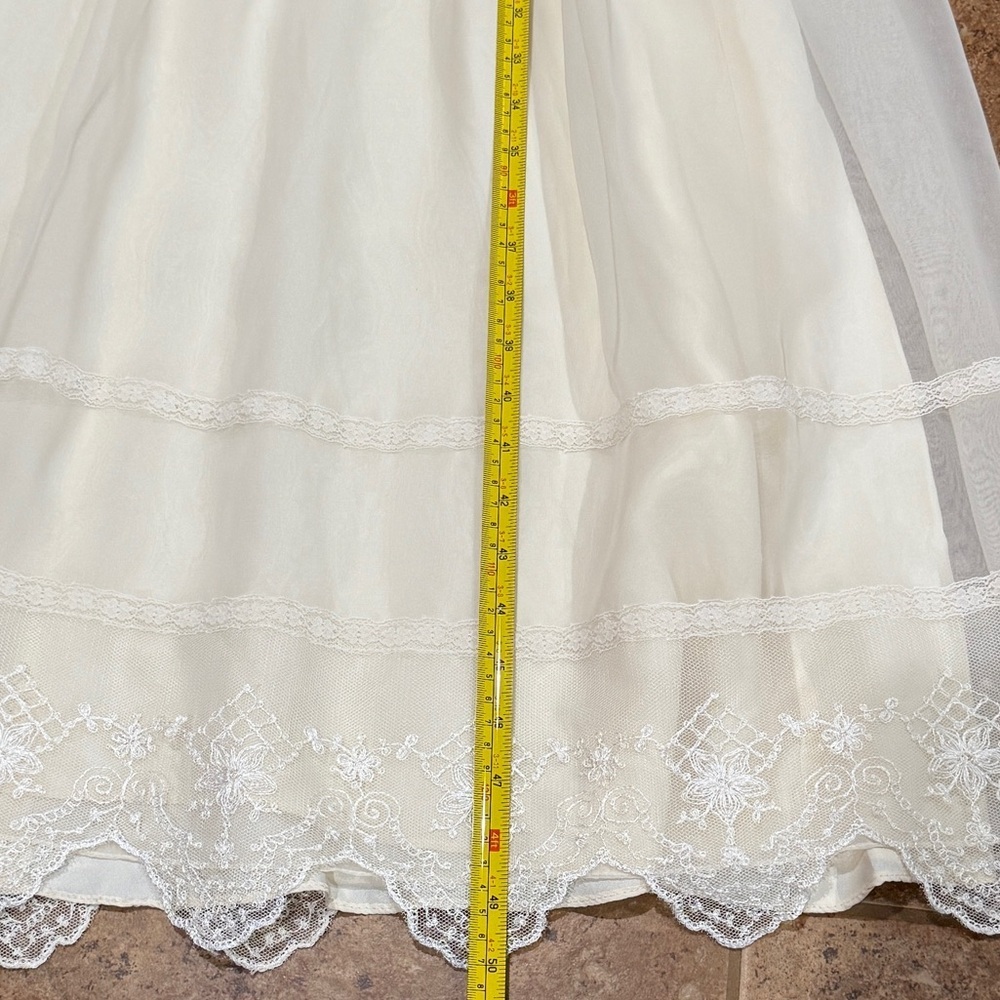 VTG Neiman Marcus Lace Chiffon Midi Maxi Dress XS Ivory Cream High‎ Neck Bridal - Picture 11 of 16